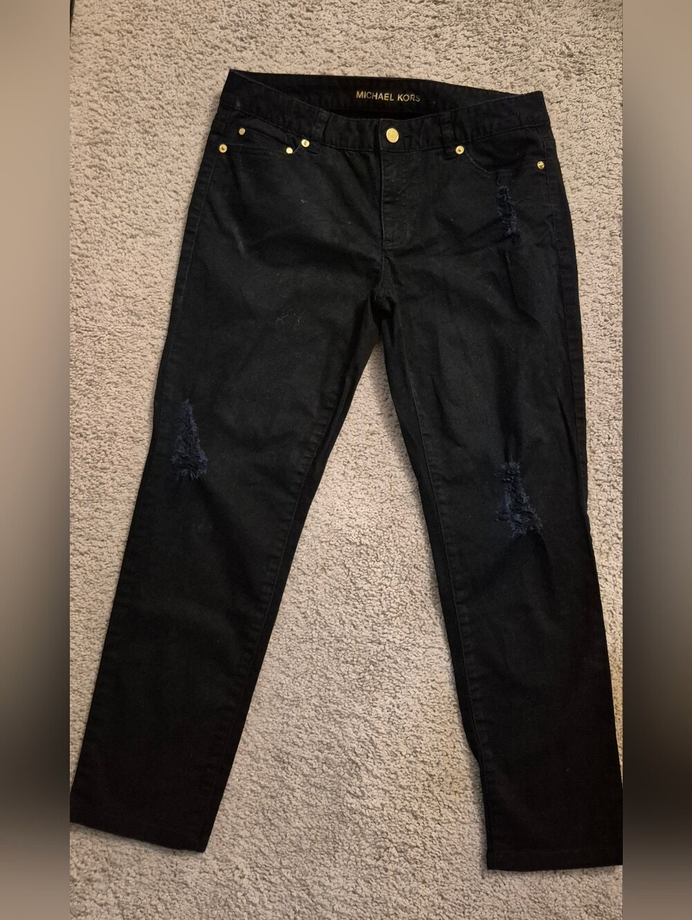 Micheal Korrs  Black Distressed Jeanso  with Gold Metallic Hardware
